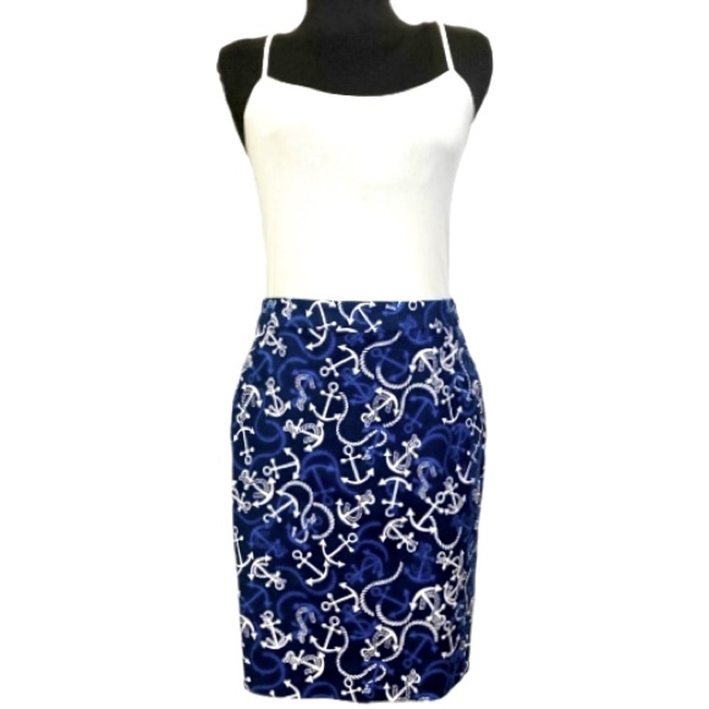 Banana Republic Port Anchor Nautical print, pencil skirt, size 8